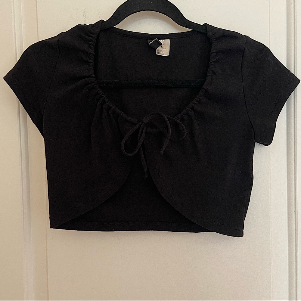H&M Black Tie-Front Crop Top, Size Small